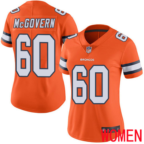 Women Denver Broncos #60 Connor McGovern Limited Orange Rush Vapor Untouchable Football NFL Jersey